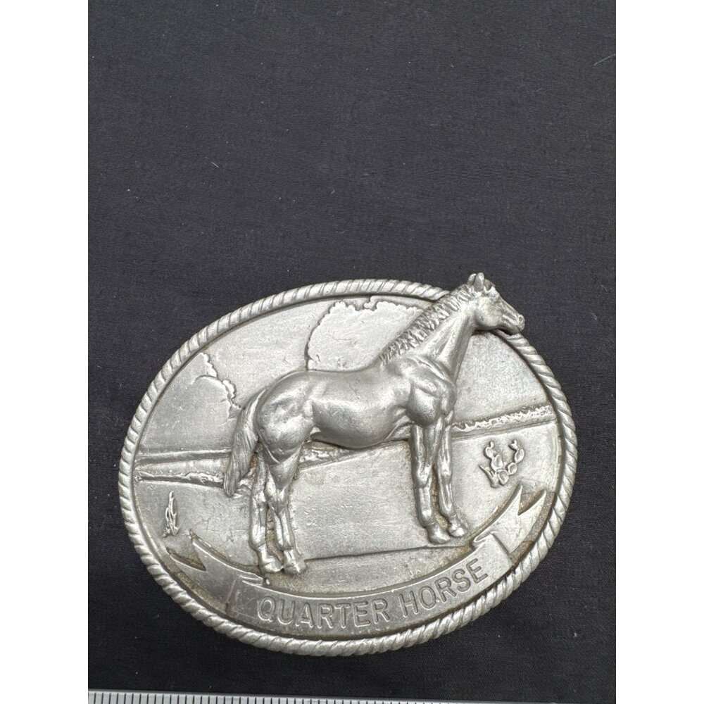 Quarter Horse Pewter Belt Buckle Oval Western Style Cowboy CowGirl Show